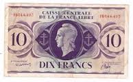 billet de 10 francs caisse centrale de la France libre 