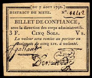 billet de confiance de 5 sols