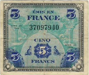 Billet du trésor de 5 francs drapeau
