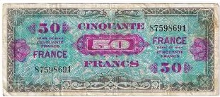 billet de 50 francs trésor français drapeau