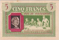 bon de solidarité de 5 francs Pétain Vichy