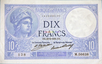 billet de 10 francs 1931 minerve