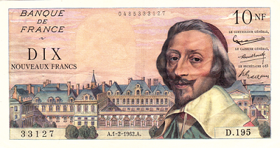 billet de 10 nouveaux francs 1962 richelieu