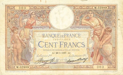 billet de 100 francs 1937 luc olivier merson