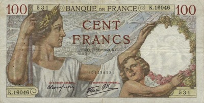 billet de 100 francs Sully 1940