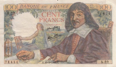 billet de 100 francs 1942 descartes