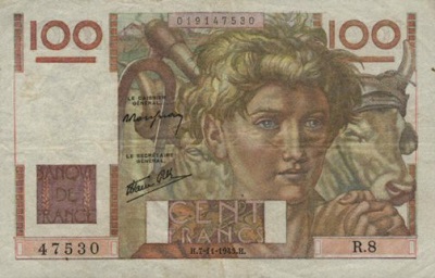 billet de 100 francs 1945 jeune paysan