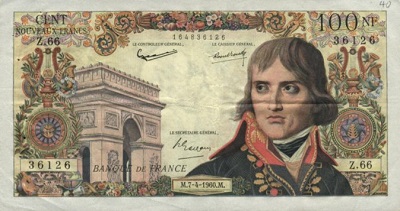billet de 100 nouveaux franc 1960 bonaparte