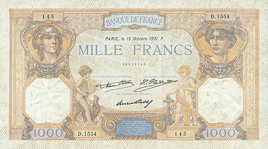 billet 1000 francs ceres et mercure 1931