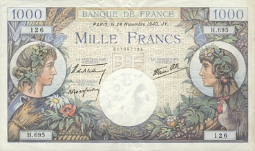 billet de 1000 francs 1940 commerce et industrie