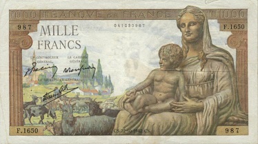 billet de 1000 francs 1942 demeter