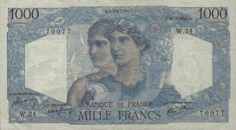 billet de 1000 francs 1945 minerve et hercule