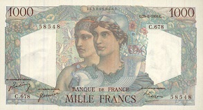 billet de 1000 francs  1950 minerve et hercule