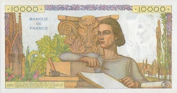 billet de 10 000 francs génie français 1954