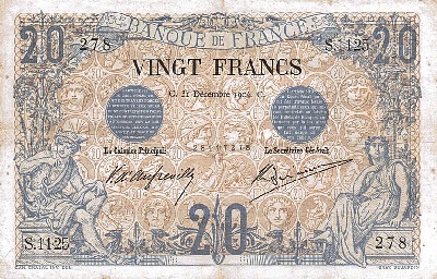 billet de 20 francs noir 1904