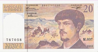 billet de 20 francs 1992 debussy