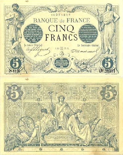 billet de 5 francs noir 1873