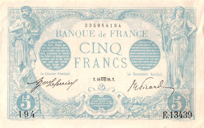billet de 5 francs bleu 1916