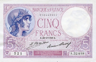 billet de 5 francs violet 1928