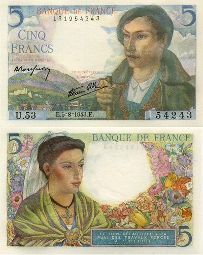 billet de 5 francs 1943 berger