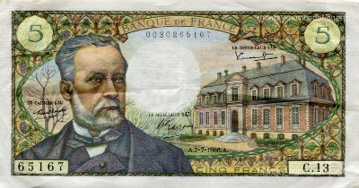 billet 5 francs Pasteur 1966