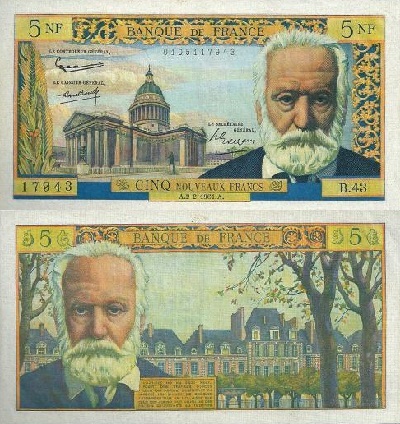 billet de 5 nouveaux francs 1961 victor hugo