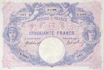 billet de 50 francs bleu et rose de 1915