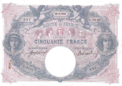 billet de 50 francs 1918 bleu et rose