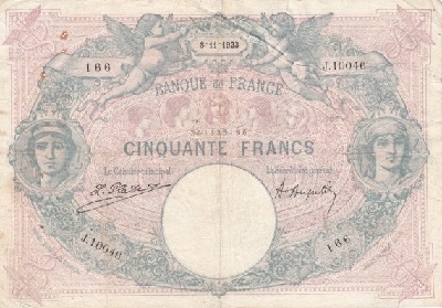 billet de 50 francs 1923 bleu et rose