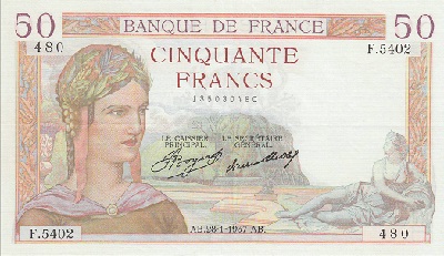 billet de 50 francs 1937 ceres