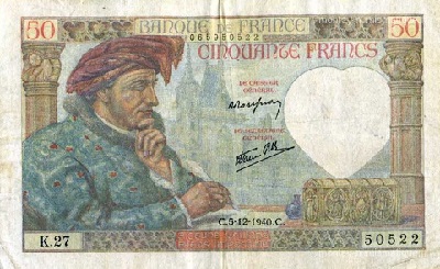 billet de 50 francs 1940 jacques coeur