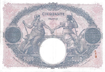 billet de cinquante 50  francs bleu et rose 