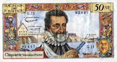 billet de cinquante nouveaux francs 1959 henri iv