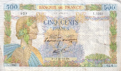 billet de 500 francs 1940 la paix