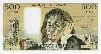 billet de 500 francs pascal 1987