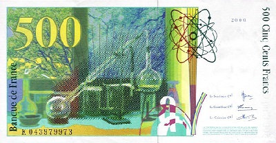 billet de 500 francs an 2000 pierre et marie curie