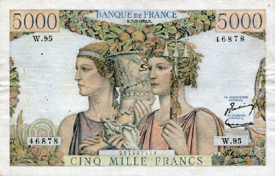 billet de 5000 francs 1952 terre et mer 