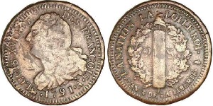 2 sols 1791 au faisceau type francois