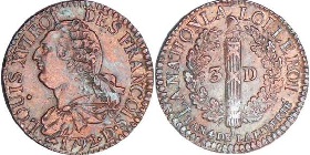 3 denier 1792 type francois, louis  xvi