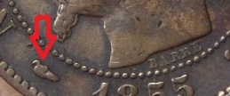 10 centimes 1855 B Napoléon III tête nue avec le chien comme différent de graveur 