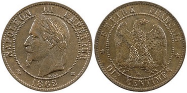 10 centimes 1862 BB Napoléon III tête laurée