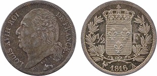 1-2 franc 1816 Louis XVIII