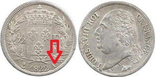 1-2 franc 1822 A Louis XVIII