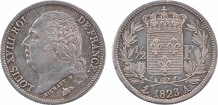 1-2 franc 1823 Louis XVIII