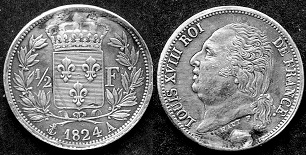 1-2 franc 1824 Louis XVIII