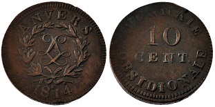 pièce 10 centimes 1814 monnaie obsidionale