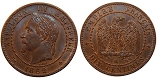 10 centimes 1862 Napoléon III tête laurée