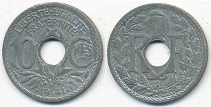 10 centimes 1941 zinc avec points et cmes souligné