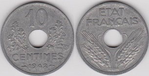 10 centimes 1942 état français