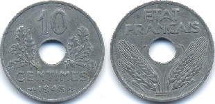 10 centimes 1943 état français